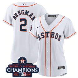 Women Houston Astros 2 Alex Bregman White 2022 World Series Champions Cool Base Stitched Baseball Jersey