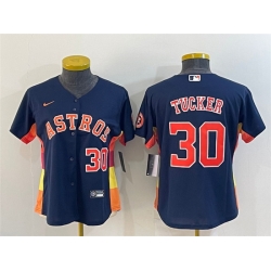 Women Houston Astros 30 Kyle Tucker Navy With Patch Cool Base Stitched Baseball Jerseys