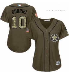 Womens Majestic Houston Astros 10 Yuli Gurriel Replica Green Salute to Service MLB Jersey 