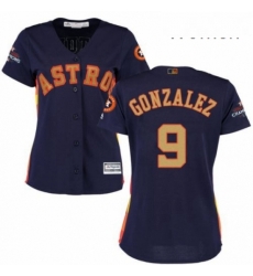 Womens Majestic Houston Astros 9 Marwin Gonzalez Authentic Navy Blue Alternate 2018 Gold Program Cool Base MLB Jersey 