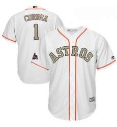 Youth Majestic Houston Astros 1 Carlos Correa Authentic White 2018 Gold Program Cool Base MLB Jersey