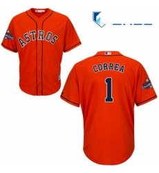 Youth Majestic Houston Astros 1 Carlos Correa Replica Orange Alternate 2017 World Series Champions Cool Base MLB Jersey