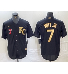 Men Kansas City Royals 7 Bobby Witt Jr  Black Cool Base Stitched Jersey 3