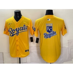 Men Kansas City Royals Team Big Logo Gold Sluggerrr Patch Vapor Limited Stitched Baseball Jersey 001