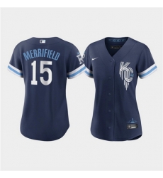 Women Kansas City Royals 15 Whit Merrifield 2022 Navy City Connect Cool Base Stitched Jersey