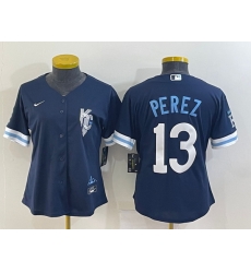 Women's Kansas City Royals #13 Salvador Perez 2022 Navy Blue City Connect Cool Base Stitched Jersey