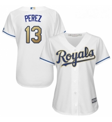 Womens Majestic Kansas City Royals 13 Salvador Perez Replica White Home Cool Base MLB Jersey