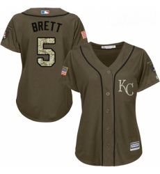 Womens Majestic Kansas City Royals 5 George Brett Authentic Green Salute to Service MLB Jersey