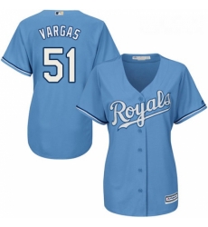 Womens Majestic Kansas City Royals 51 Jason Vargas Replica Light Blue Alternate 1 Cool Base MLB Jersey 