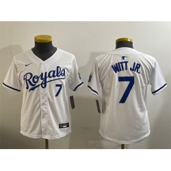 Youth Kansas City Royals 7 Bobby Witt Jr  White 2024 Home Limited Stitched Baseball Jersey