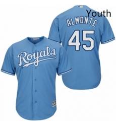 Youth Majestic Kansas City Royals 45 Abraham Almonte Authentic Light Blue Alternate 1 Cool Base MLB Jersey 