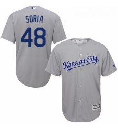 Youth Majestic Kansas City Royals 48 Joakim Soria Replica Grey Road Cool Base MLB Jersey