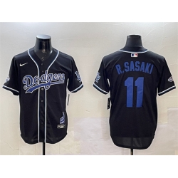 Men Los Angeles Dodgers 11 Roki Sasaki Black 2024 World Series Champions Limited Stitched Baseball Jersey