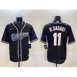 Men Los Angeles Dodgers 11 Roki Sasaki Black Cool Base Stitched Baseball Jersey