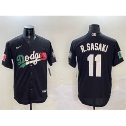 Men Los Angeles Dodgers 11 Roki Sasaki Black Mexico With World Series Patch Cool Base Stitched Baseball Jersey