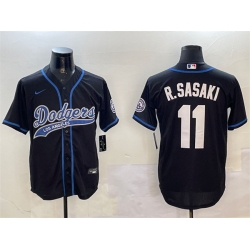 Men Los Angeles Dodgers 11 Roki Sasaki Black With Patch Cool Base Stitched Baseball Jersey