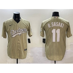 Men Los Angeles Dodgers 11 Roki Sasaki Cream Cool Base Stitched Baseball Jersey