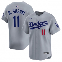 Men Los Angeles Dodgers 11 Roki Sasaki Grey 2025 Alternate Limited Stitched Baseball Jersey