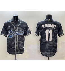 Men Los Angeles Dodgers 11 Roki Sasaki Grey Camo With Patch Cool Base Stitched Baseball Jersey