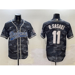 Men Los Angeles Dodgers 11 Roki Sasaki Grey Camo With Patch Cool Base Stitched Baseball Jersey