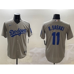 Men Los Angeles Dodgers 11 Roki Sasaki Grey Cool Base Stitched Baseball Jersey