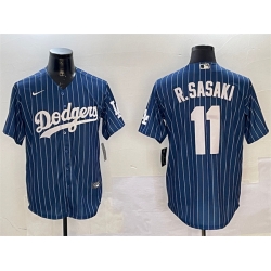 Men Los Angeles Dodgers 11 Roki Sasaki Navy Cool Base Stitched Baseball Jersey