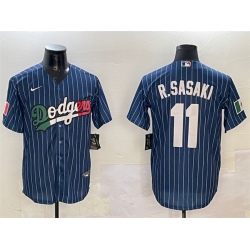 Men Los Angeles Dodgers 11 Roki Sasaki Navy Mexico Cool Base Stitched Baseball Jersey