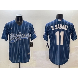 Men Los Angeles Dodgers 11 Roki Sasaki Navy With Patch Cool Base Stitched Baseball Jersey