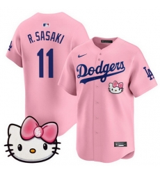 Men Los Angeles Dodgers 11 Roki Sasaki Pink 2025 Hello Kitty Vapor Limited Stitched Baseball Jersey