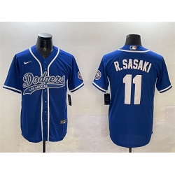 Men Los Angeles Dodgers 11 Roki Sasaki Royal With Patch Cool Base Stitched Baseball Jersey