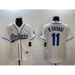 Men Los Angeles Dodgers 11 Roki Sasaki White With Patch Cool Base Stitched Baseball Jersey