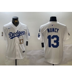 Men Los Angeles Dodgers 13 Max Muncy White 2024 World Series With Fernando Memorial Patch Home Limited Stitched Baseball Jersey 2