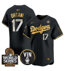 Men Los Angeles Dodgers 17 Shohei Ohtani Black Gold 2024 World Series Vin  26 Kobe Patch Limited Stitched Baseball Jersey