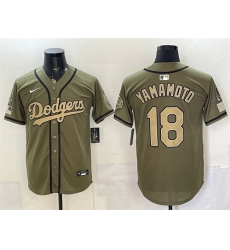 Men Los Angeles Dodgers  18 Yoshinobu Yamamoto Olive 2026 Armed Forces Day Stitched Baseball Jerseys