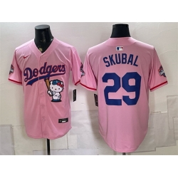 Men Los Angeles Dodgers  29 Tarik Skubal Pink Hello Kitty Night 2025 World Series Champions Patch Stitched Baseball Jersey