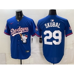 Men Los Angeles Dodgers  29 Tarik Skubal Royal Hello Kitty Night 2025 World Series Champions Patch Stitched Baseball Jersey