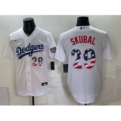 Men Los Angeles Dodgers  29 Tarik Skubal White USA 250 Fourth of July Home Stitched Baseball Jersey