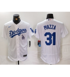 Men Los Angeles Dodgers 31 Mike Piazza White Flex Base Stitched Baseball Jersey 2