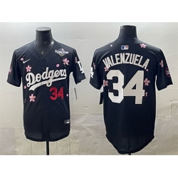 Men Los Angeles Dodgers 34 Fernando Valenzuela Black 2025 World Series Patch Tokyo Series Limited Stitched Baseball Jersey