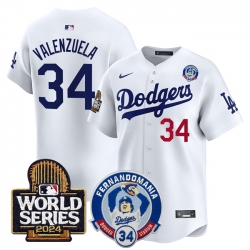 Men Los Angeles Dodgers 34 Toro Valenzuela White 2024 World Series Vapor Premier Limited Stitched Baseball Jersey