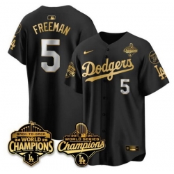 Men Los Angeles Dodgers 5 Freddie Freeman Black Gold 2025 World Series Champions  26 Back to Back Champions With No 34 Patch Limited Stitched Baseball Jers