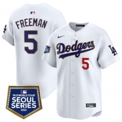 Men Los Angeles Dodgers 5 Freddie Freeman White 2024 World Tour Seoul Series Home Limited Stitched Baseball Jersey