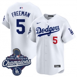 Men Los Angeles Dodgers 5 Freddie Freeman White 2025 World Series Champions Patch Home Limited Stitched Baseball Jersey