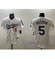 Men Los Angeles Dodgers 5 Freddie Freeman White Gold 2024 World Series With Fernando Memorial Patch Home Limited Stitched Baseball Jersey