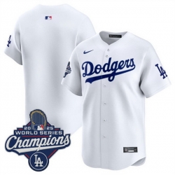 Men Los Angeles Dodgers Blank White 2025 World Series Champions Patch Home Limited Stitched Baseball Jersey