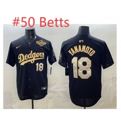 Men Los Angeles Dodgers Mookie Betts #50 Black Gold 2025 World Series Patch Limited Stitched Baseball Jersey