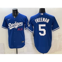 Men Los Angeles Dodgers x KAWS  5 Freddie Freeman Royal Vapor Premier Limited Stitched Baseball Jersey