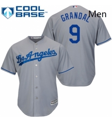 Mens Majestic Los Angeles Dodgers 9 Yasmani Grandal Replica Grey Road Cool Base MLB Jersey