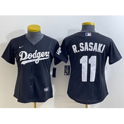 Women Los Angeles Dodgers 11 Roki Sasaki Black Cool Base Stitched Baseball Jersey 