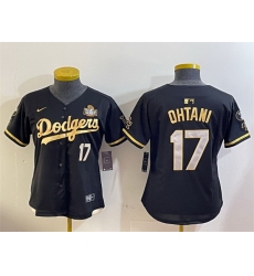 Women Los Angeles Dodgers 17 Shohei Ohtani Black Gold 2024 World Series Vin  26 Kobe Patch Limited Stitched Baseball Jersey 28Run Small 29